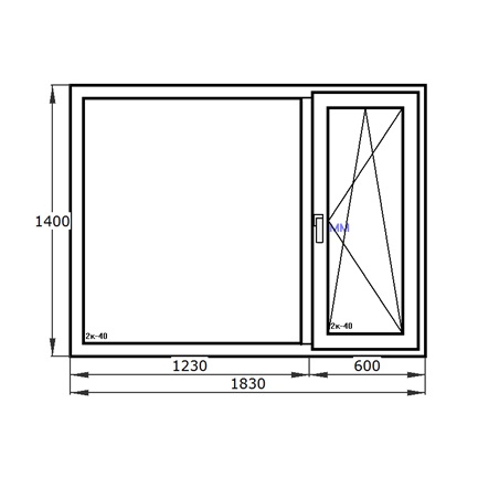 Окно двухстворчатое, с панорамной частью